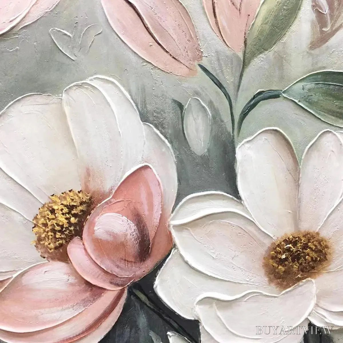 BUYARTVIEW Soft Blossoms – Textured Impasto Floral Painting in Soft Pink and White - image 5