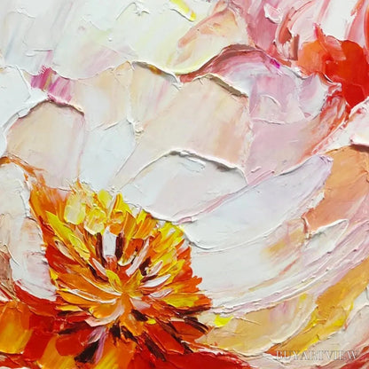 BUYARTVIEW Blooming Peony – Textured Impasto Peony Painting in Pink and Orange - image 3