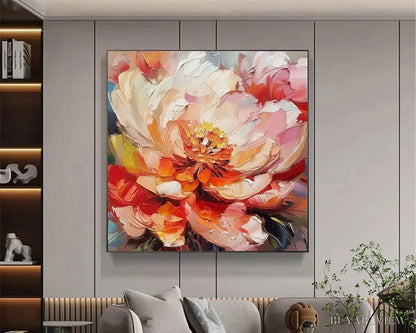 BUYARTVIEW Blooming Peony – Textured Impasto Peony Painting in Pink and Orange - image 4