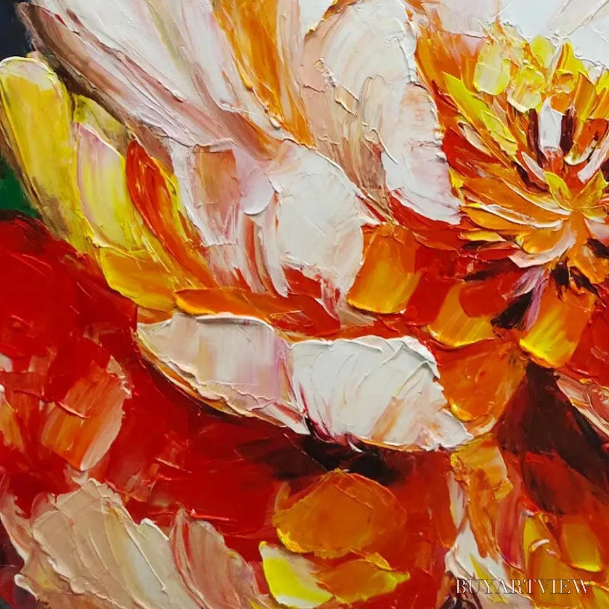 BUYARTVIEW Blooming Peony – Textured Impasto Peony Painting in Pink and Orange - image 5