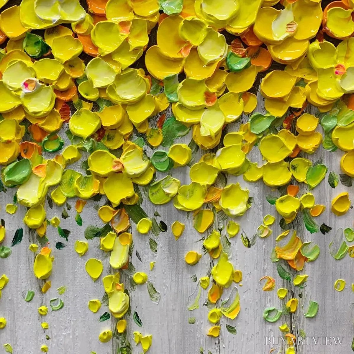BUYARTVIEW Golden Cascade – Textured Yellow Floral Painting on Grey Background - image 3