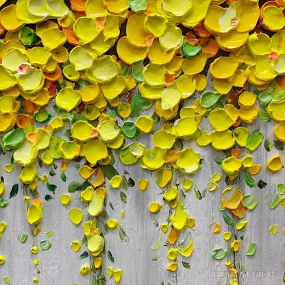 BUYARTVIEW Golden Cascade – Textured Yellow Floral Painting on Grey Background - image 3