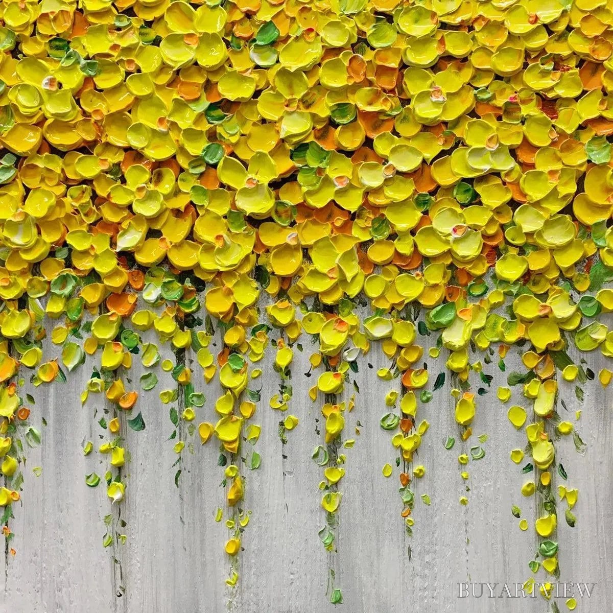 BUYARTVIEW Golden Cascade – Textured Yellow Floral Painting on Grey Background - image 5