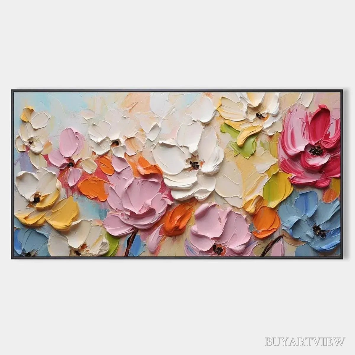 BUYARTVIEW Spring Bouquet – Textured Impasto Floral Painting in Pastel Rainbow Colors - image 1