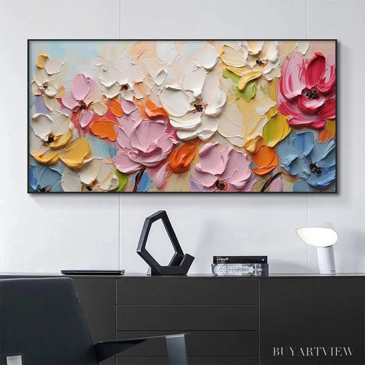 BUYARTVIEW Spring Bouquet – Textured Impasto Floral Painting in Pastel Rainbow Colors - image 2