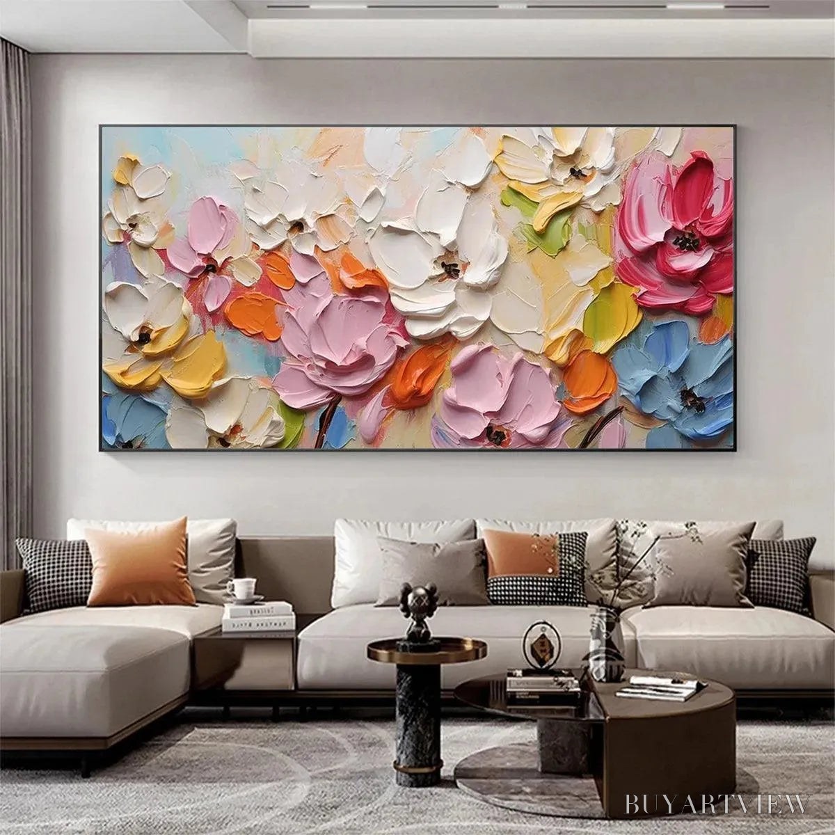 BUYARTVIEW Spring Bouquet – Textured Impasto Floral Painting in Pastel Rainbow Colors - image 4