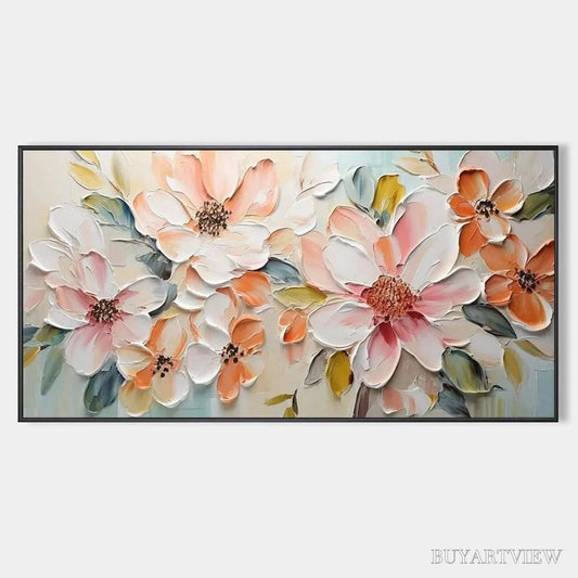 BUYARTVIEW Peach Blossom – Textured Impasto Floral Painting in Peach and White - image 1