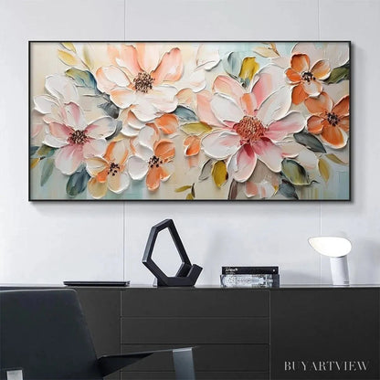 BUYARTVIEW Peach Blossom – Textured Impasto Floral Painting in Peach and White - image 2