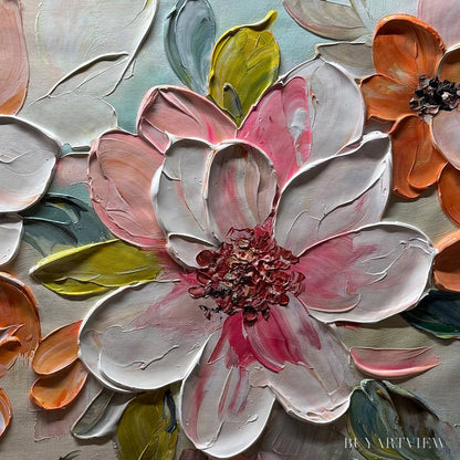 BUYARTVIEW Peach Blossom – Textured Impasto Floral Painting in Peach and White - image 3