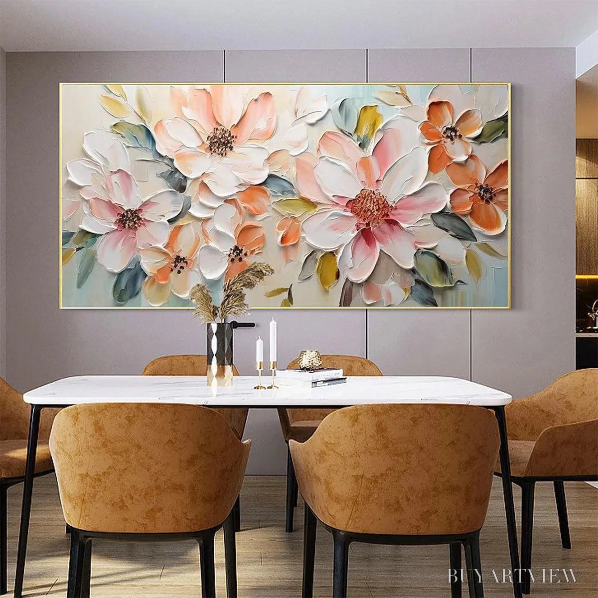 BUYARTVIEW Peach Blossom – Textured Impasto Floral Painting in Peach and White - image 4
