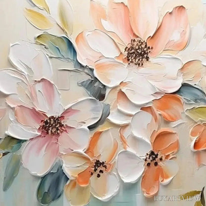 BUYARTVIEW Peach Blossom – Textured Impasto Floral Painting in Peach and White - image 6