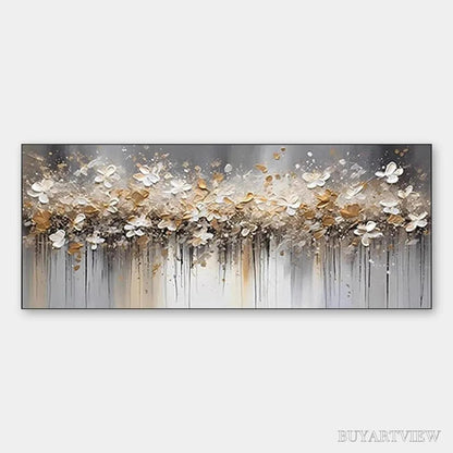 BUYARTVIEW Golden Drift – White and Gold Floral Abstract Painting - image 1