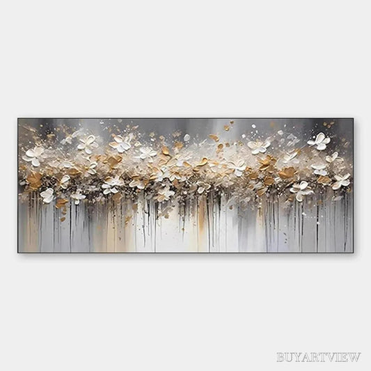 BUYARTVIEW Golden Drift – White and Gold Floral Abstract Painting - image 1