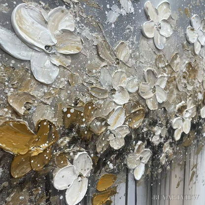 BUYARTVIEW Golden Drift – White and Gold Floral Abstract Painting - image 5