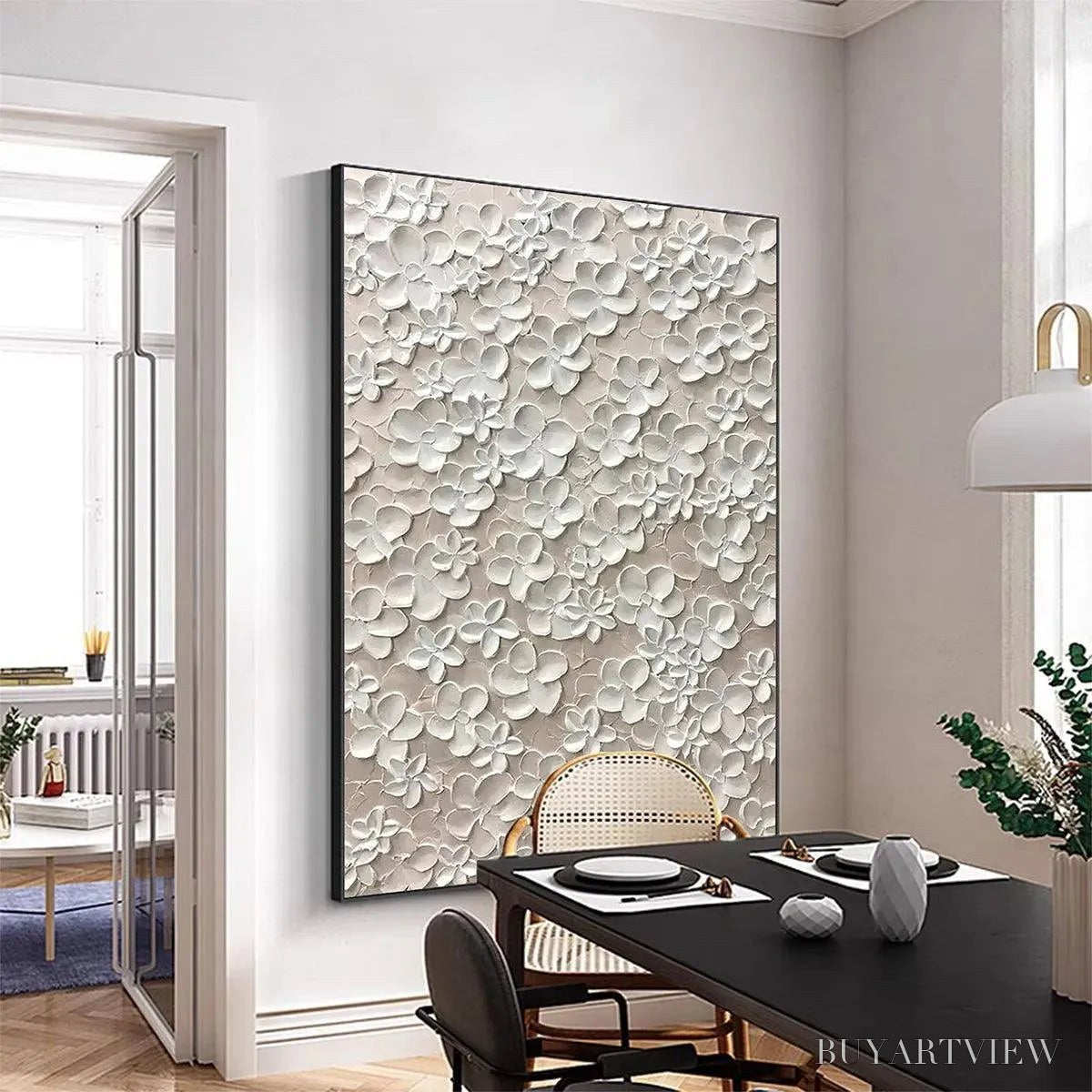 BUYARTVIEW Blanc Bloom – White Floral Impasto Painting - image 5
