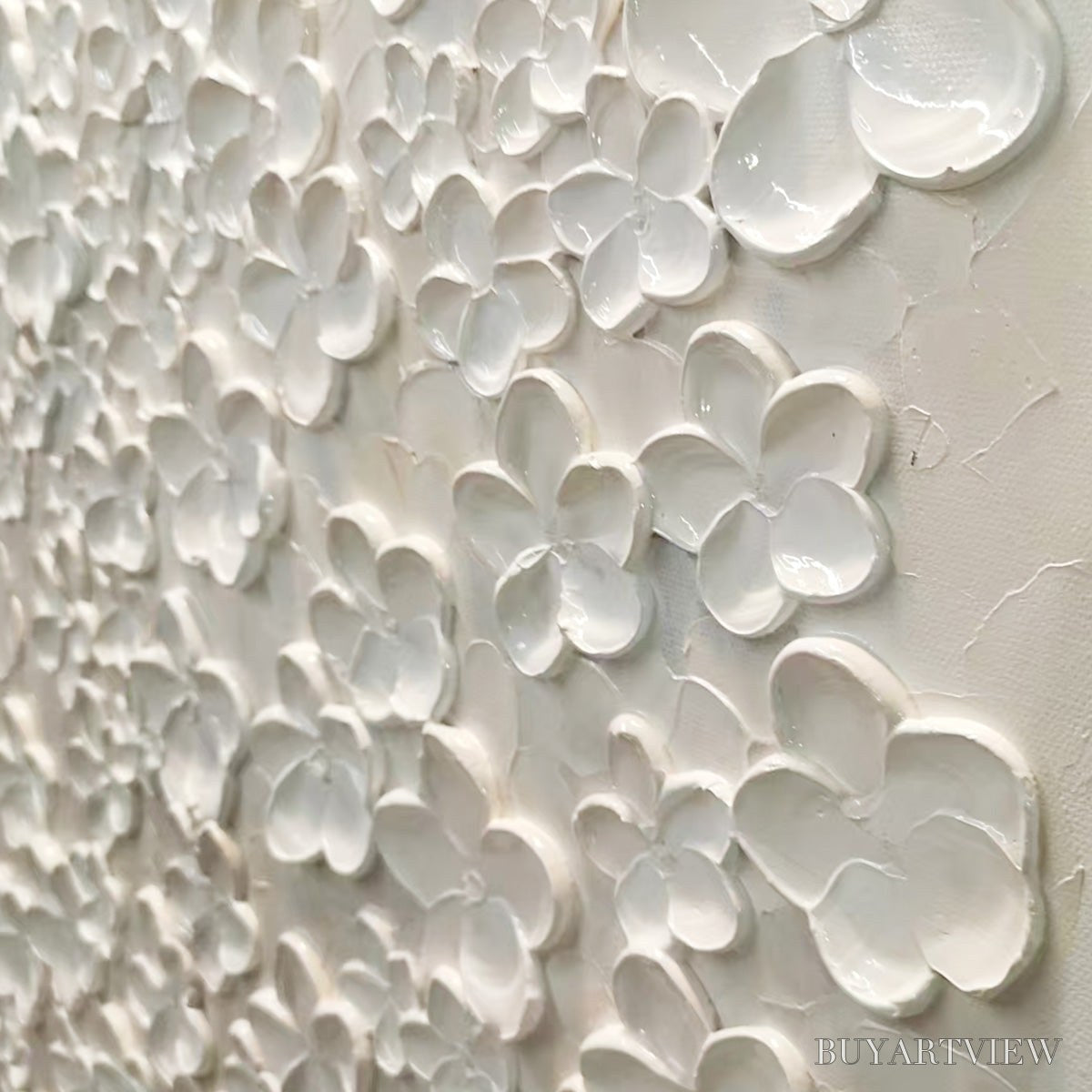 BUYARTVIEW Blanc Bloom – White Floral Impasto Painting - image 6