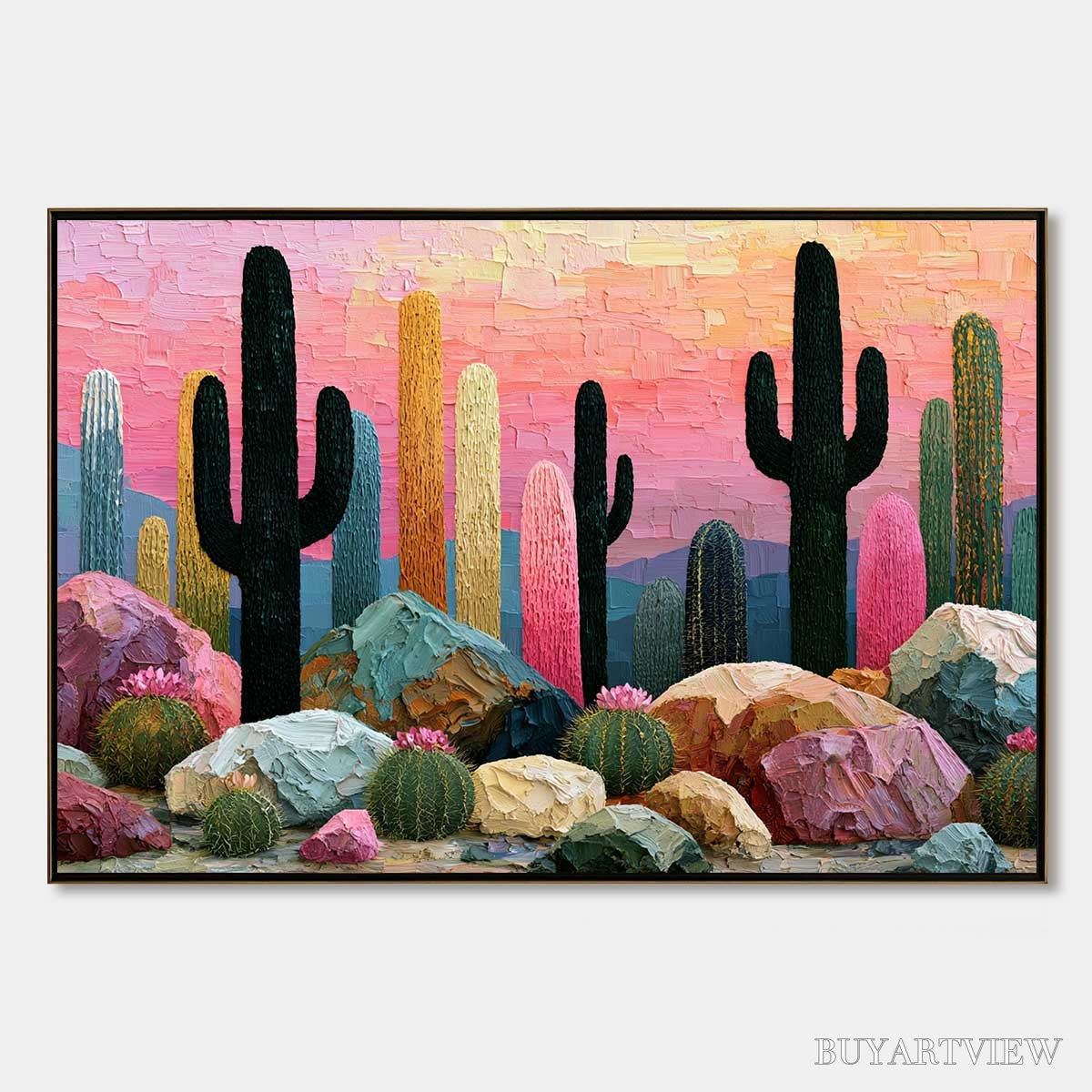 BUYARTVIEW Desert Dreamscape | Textured Impasto Cactus Landscape Painting - image 1