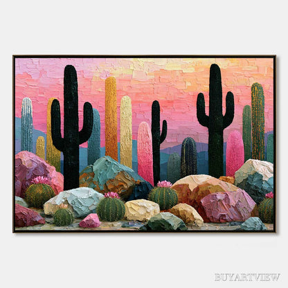 BUYARTVIEW Desert Dreamscape | Textured Impasto Cactus Landscape Painting - image 1