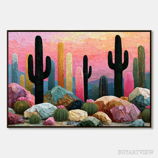 BUYARTVIEW Desert Dreamscape | Textured Impasto Cactus Landscape Painting - image 1