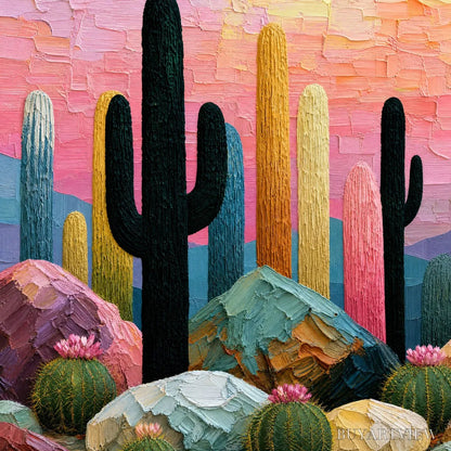BUYARTVIEW Desert Dreamscape | Textured Impasto Cactus Landscape Painting - image 3