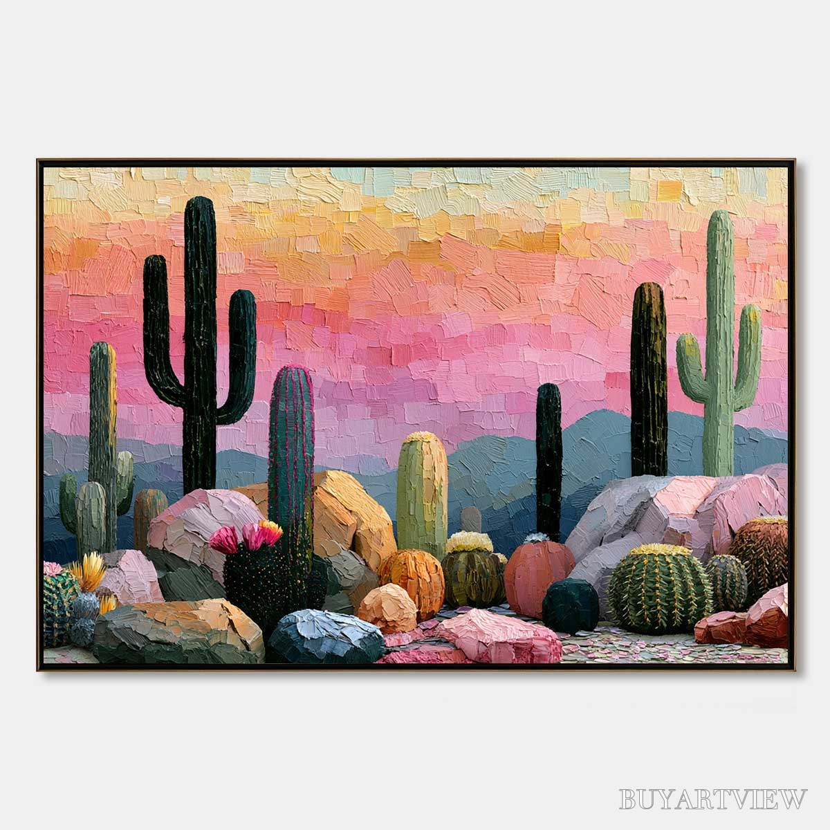 BUYARTVIEW Sonoran Dream Textured Cactus Landscape Oil Painting for Walls - image 1