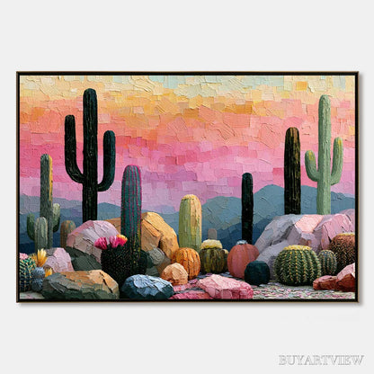 BUYARTVIEW Sonoran Dream Textured Cactus Landscape Oil Painting for Walls - image 1