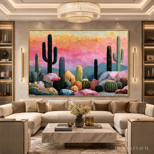 BUYARTVIEW Sonoran Dream Textured Cactus Landscape Oil Painting for Walls - image 2