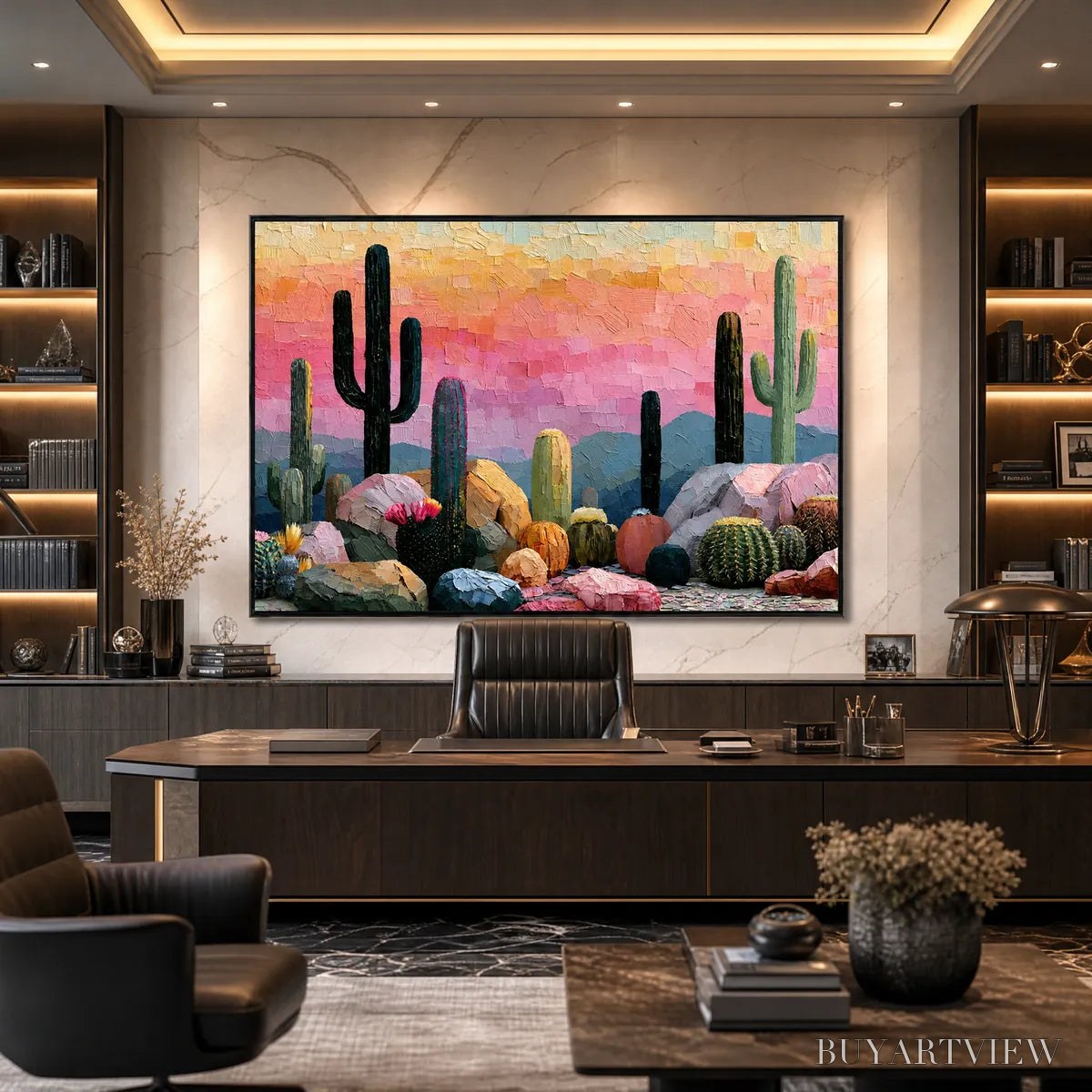 BUYARTVIEW Sonoran Dream Textured Cactus Landscape Oil Painting for Walls - image 4