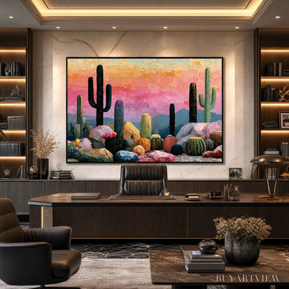 BUYARTVIEW Sonoran Dream Textured Cactus Landscape Oil Painting for Walls - image 4