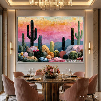 BUYARTVIEW Sonoran Dream Textured Cactus Landscape Oil Painting for Walls - image 5
