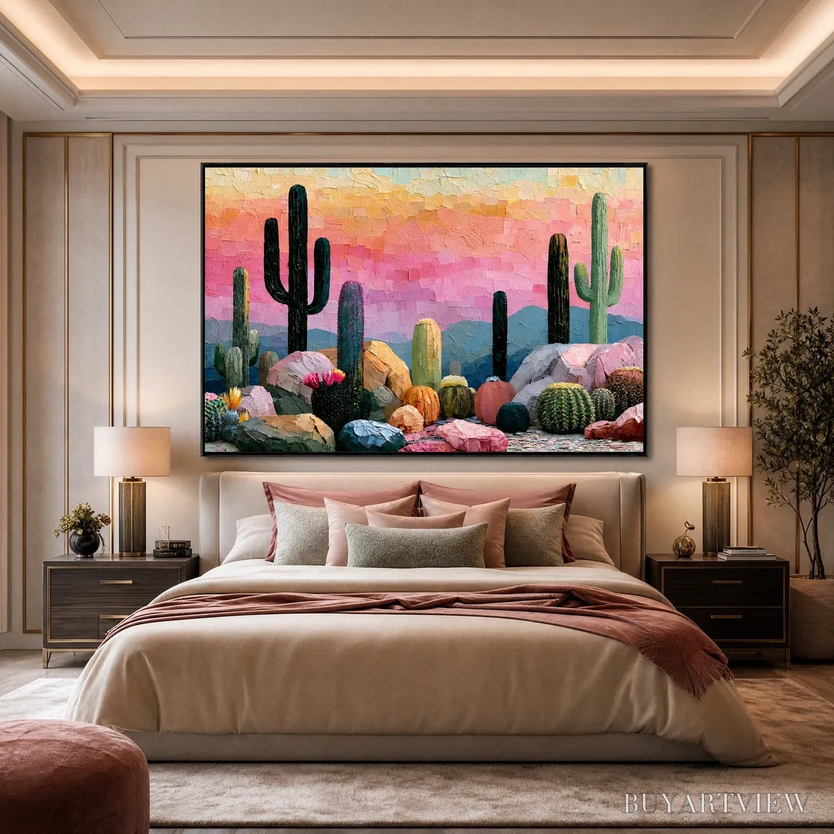 BUYARTVIEW Sonoran Dream Textured Cactus Landscape Oil Painting for Walls - image 6