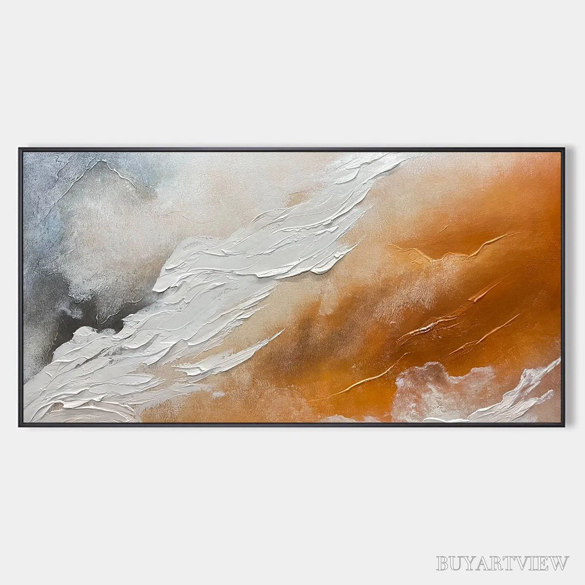 BUYARTVIEW Desert Flow – Abstract Landscape Painting in Orange, White, and Grey, Textured Canvas, Modern - image 1