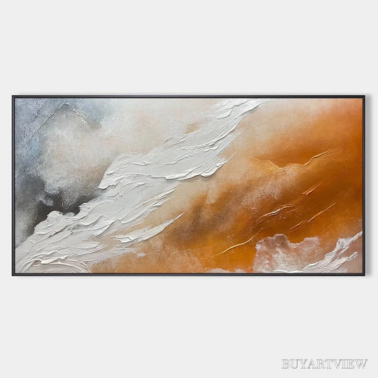 BUYARTVIEW Desert Flow – Abstract Landscape Painting in Orange, White, and Grey, Textured Canvas, Modern - image 1