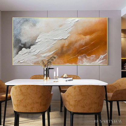 BUYARTVIEW Desert Flow – Abstract Landscape Painting in Orange, White, and Grey, Textured Canvas, Modern - image 2