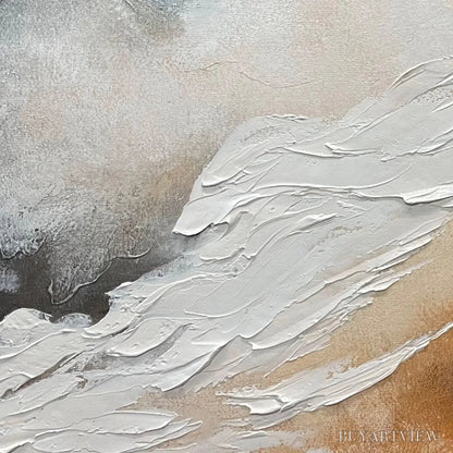 BUYARTVIEW Desert Flow – Abstract Landscape Painting in Orange, White, and Grey, Textured Canvas, Modern - image 3