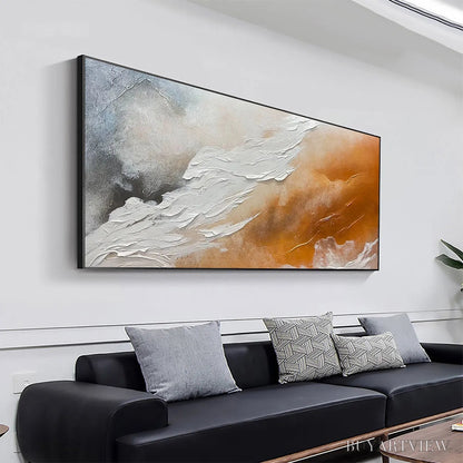 BUYARTVIEW Desert Flow – Abstract Landscape Painting in Orange, White, and Grey, Textured Canvas, Modern - image 4