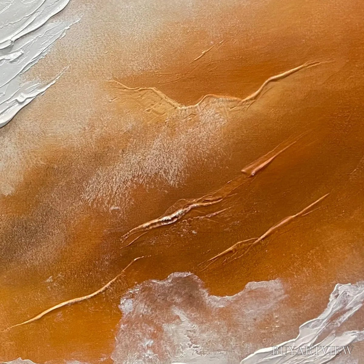 BUYARTVIEW Desert Flow – Abstract Landscape Painting in Orange, White, and Grey, Textured Canvas, Modern - image 5