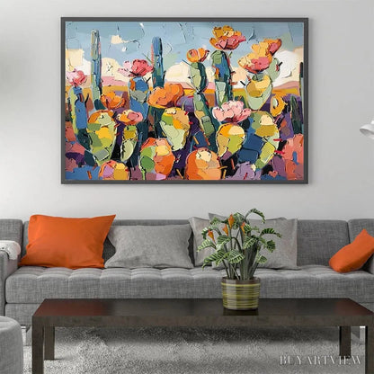 BUYARTVIEW Desert Bloom – Textured Cactus Painting, Impasto , Horizontal Canvas, Desert Decor - image 2