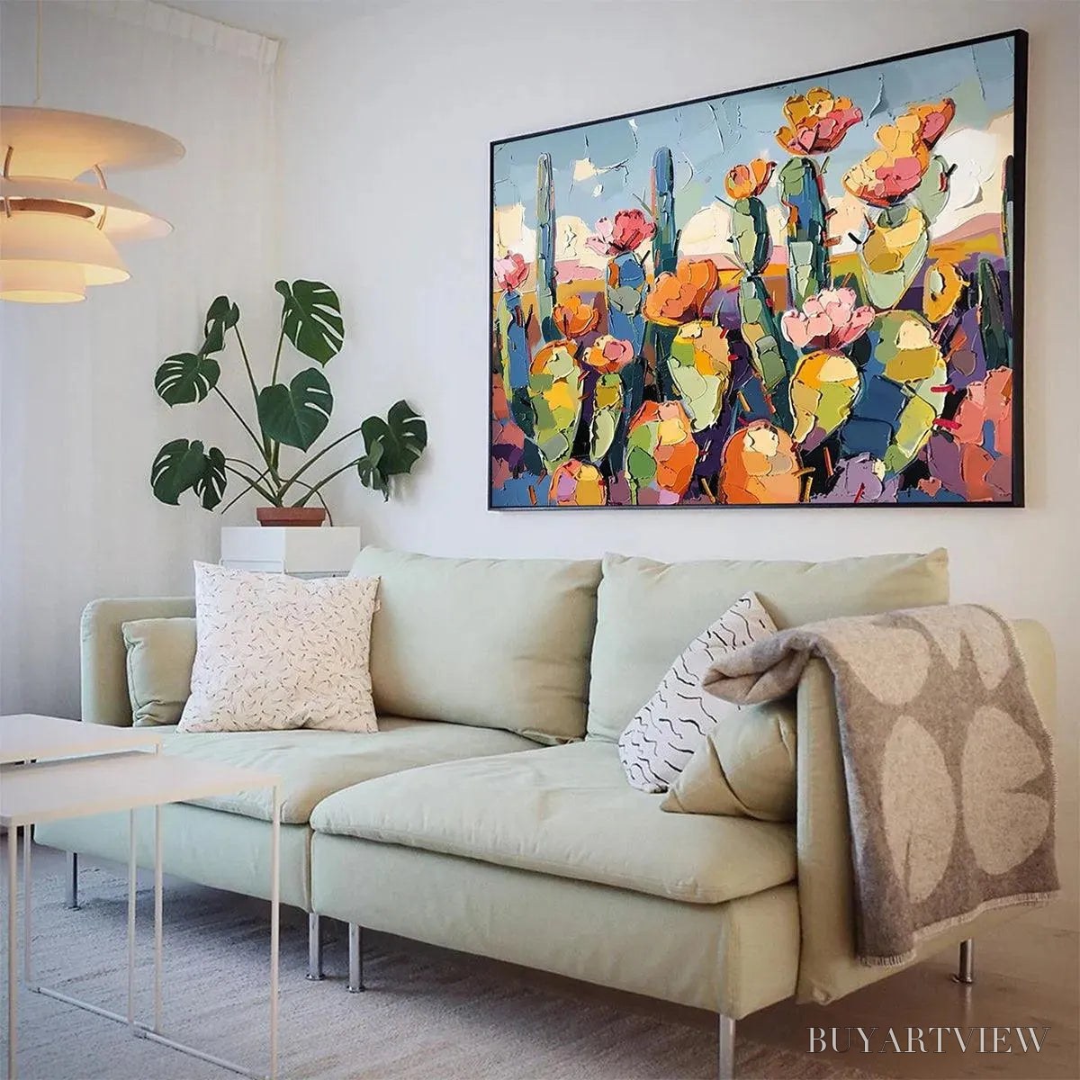 BUYARTVIEW Desert Bloom – Textured Cactus Painting, Impasto , Horizontal Canvas, Desert Decor - image 4