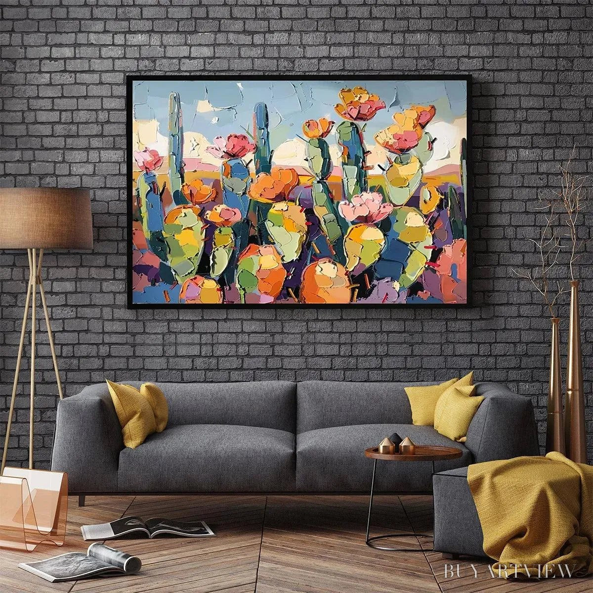 BUYARTVIEW Desert Bloom – Textured Cactus Painting, Impasto , Horizontal Canvas, Desert Decor - image 5