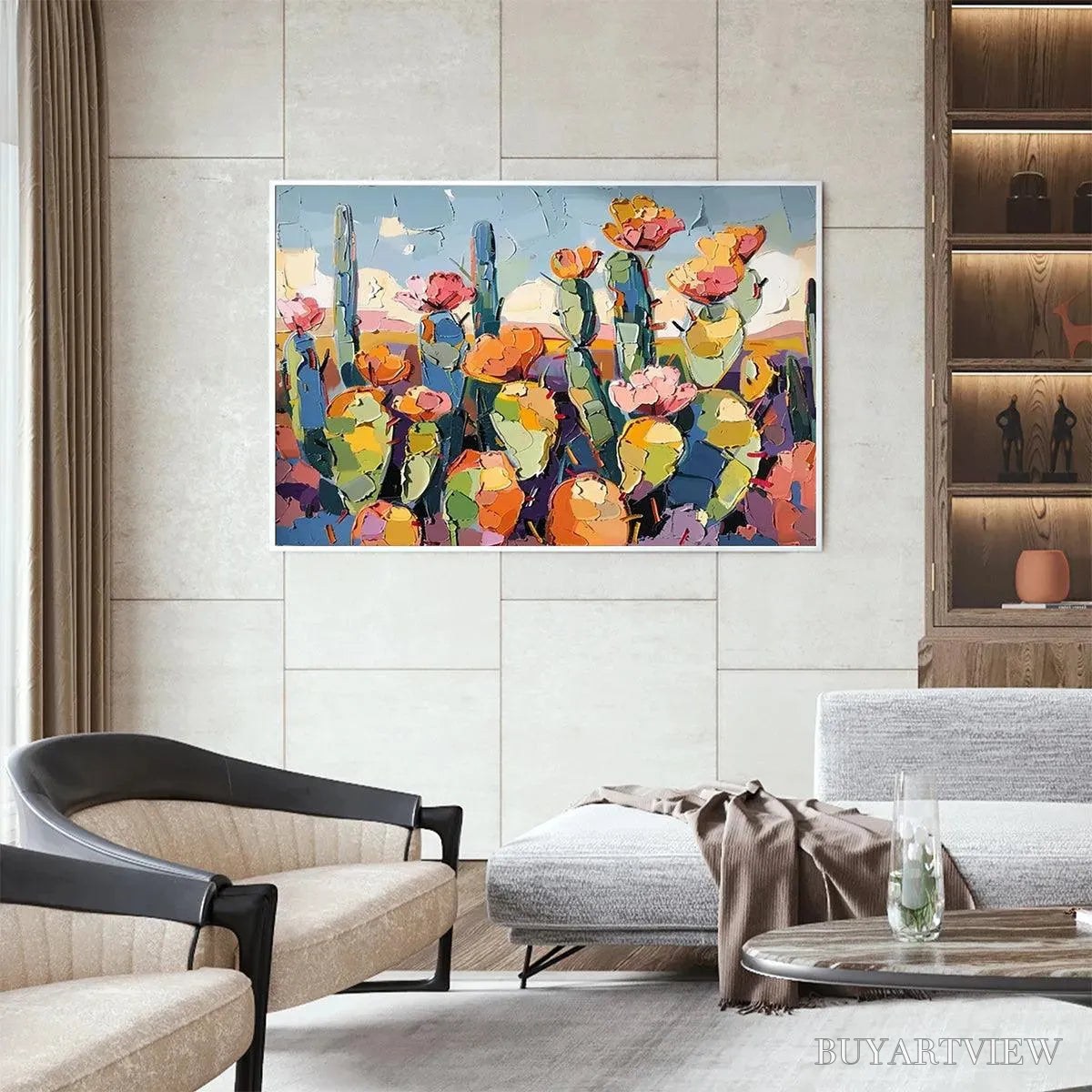 BUYARTVIEW Desert Bloom – Textured Cactus Painting, Impasto , Horizontal Canvas, Desert Decor - image 6