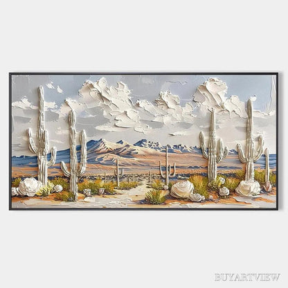 BUYARTVIEW Desert Dream – Textured Desert Landscape Painting, Impasto , Horizontal Canvas, Cactus Decor - image 1