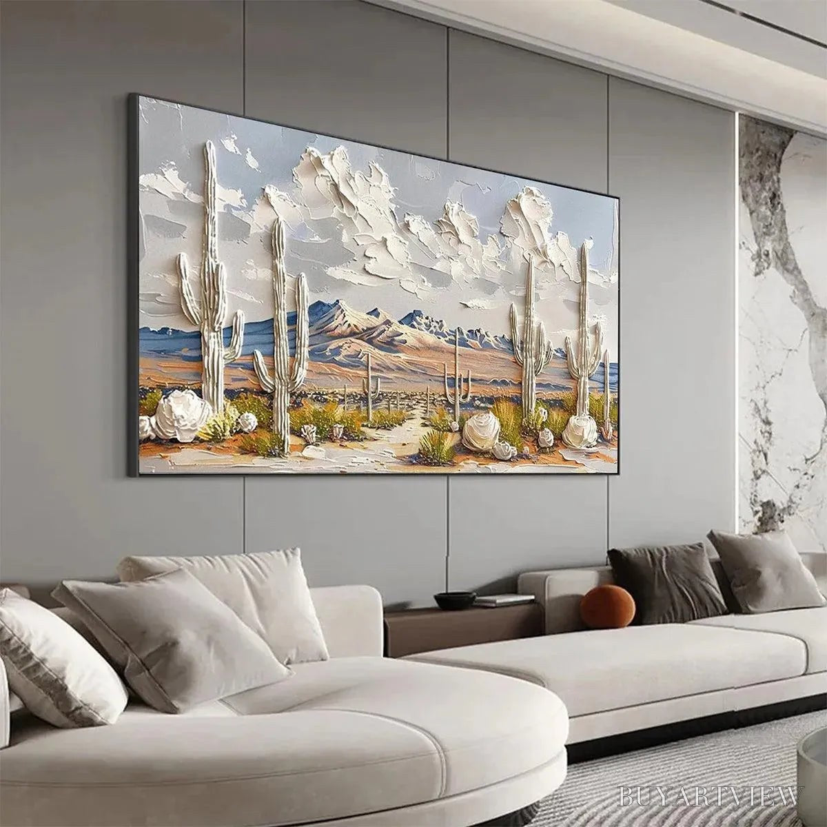 BUYARTVIEW Desert Dream – Textured Desert Landscape Painting, Impasto , Horizontal Canvas, Cactus Decor - image 4