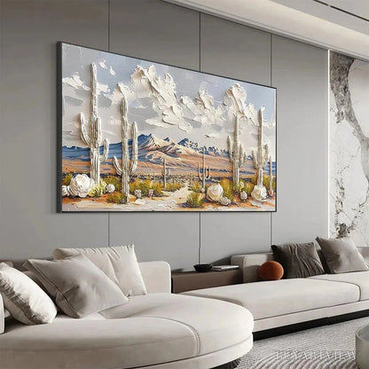 BUYARTVIEW Desert Dream – Textured Desert Landscape Painting, Impasto , Horizontal Canvas, Cactus Decor - image 4