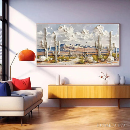 BUYARTVIEW Desert Dream – Textured Desert Landscape Painting, Impasto , Horizontal Canvas, Cactus Decor - image 6