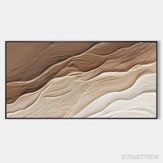 BUYARTVIEW Desert Flow – Textured Abstract Landscape Painting in Brown and Beige - image 1