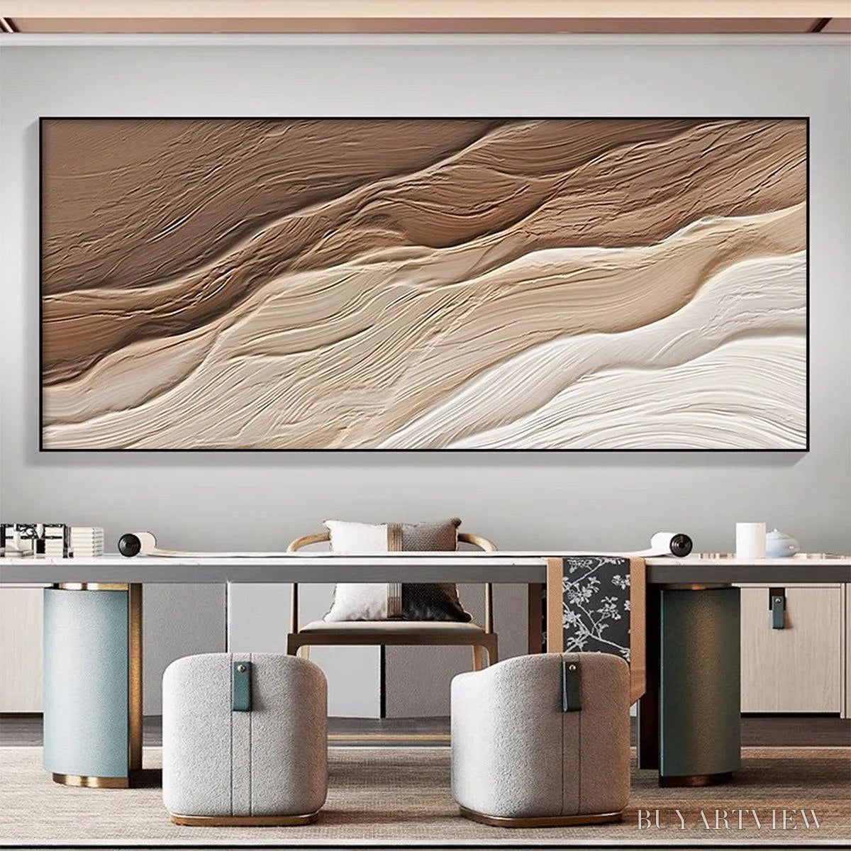 BUYARTVIEW Desert Flow – Textured Abstract Landscape Painting in Brown and Beige - image 2