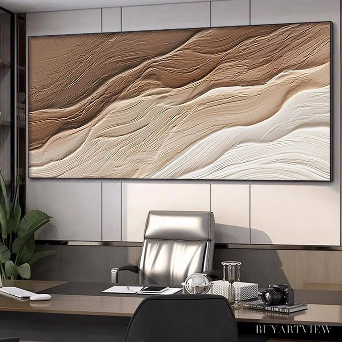 BUYARTVIEW Desert Flow – Textured Abstract Landscape Painting in Brown and Beige - image 4