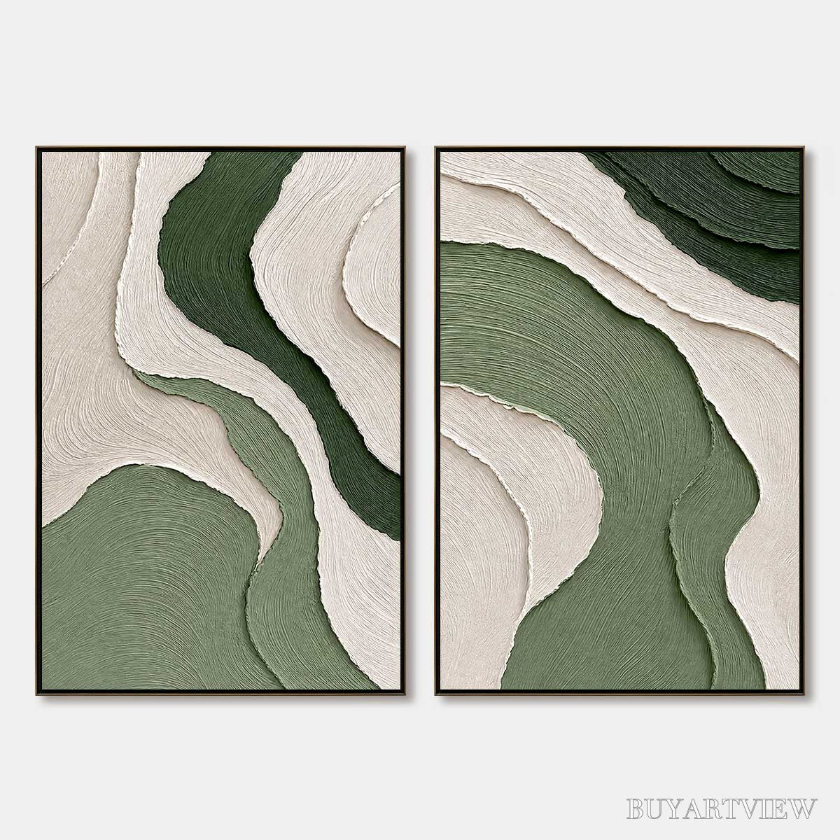 BUYARTVIEW Terra – Textured Wabi Sabi Abstract Diptych in Earthy Greens - image 1