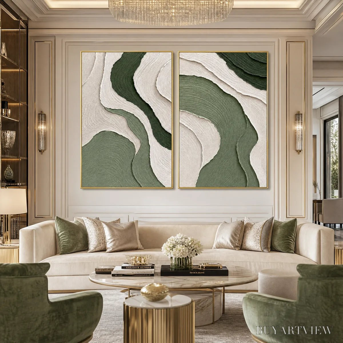 BUYARTVIEW Terra – Textured Wabi Sabi Abstract Diptych in Earthy Greens - image 2